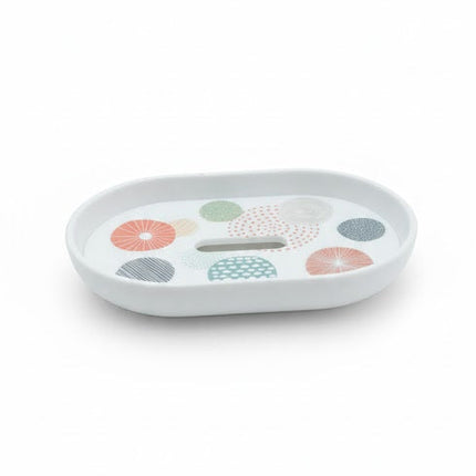 Set accesorii baie alb cu cercuri decorative, SANITARY – 6 piese, cu design geometric modern