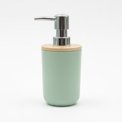 Set accesorii baie, cu accente lemnoase, SANITARY, 6 piese, menta cu detalii bej