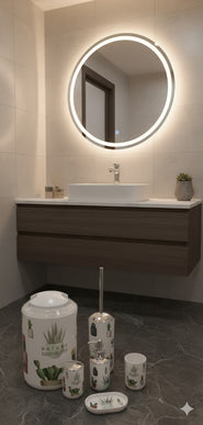 Set accesorii baie alb "Nature Botanical Mood", SANITARY – 6 piese, cu design cactus