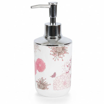 Set accesorii baie alb "Floral Harmony", SANITARY – 6 piese, cu imprimeu floral roz