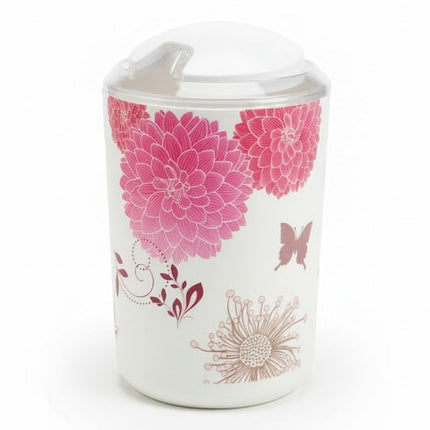 Set accesorii baie alb "Floral Harmony", SANITARY – 6 piese, cu imprimeu floral roz