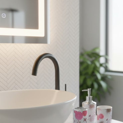 Set accesorii baie alb "Floral Harmony", SANITARY – 6 piese, cu imprimeu floral roz