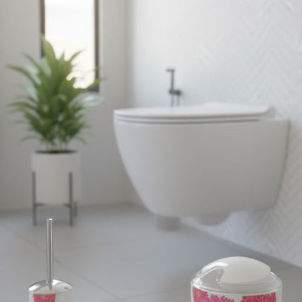 Set accesorii baie alb "Floral Harmony", SANITARY – 6 piese, cu imprimeu floral roz