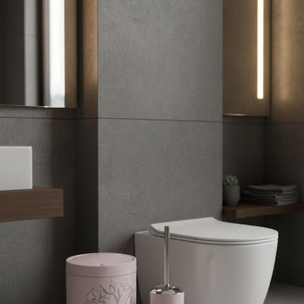 Set accesorii baie roz pastel cu flori, SANITARY – 6 piese, design floral elegant