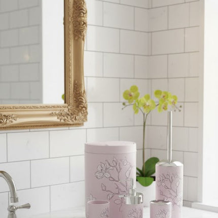 Set accesorii baie roz pastel cu flori, SANITARY – 6 piese, design floral elegant
