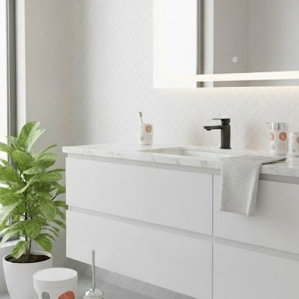 Set accesorii baie alb cu cercuri decorative, SANITARY – 6 piese, cu design geometric modern