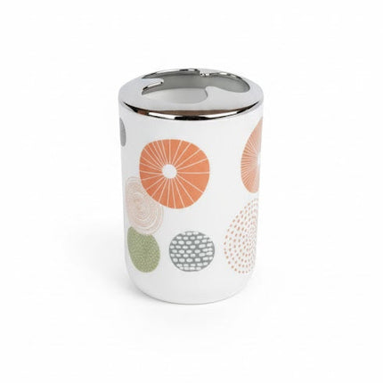 Set accesorii baie alb cu cercuri decorative, SANITARY – 6 piese, cu design geometric modern