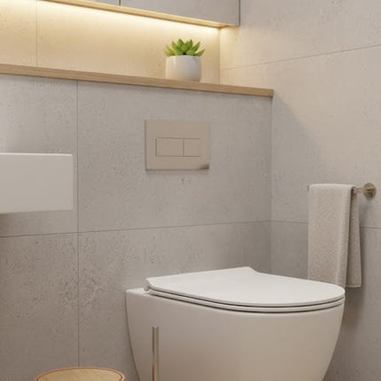 Set accesorii baie, cu accente lemnoase, SANITARY, 6 piese, somon cu detalii bej