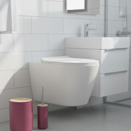 Set accesorii baie, cu accente lemnoase, SANITARY, 6 piese, visiniu inchis cu detalii bej