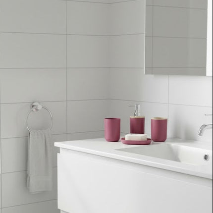 Set accesorii baie, cu accente lemnoase, SANITARY, 6 piese, visiniu inchis cu detalii bej