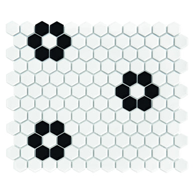 Mozaic Mini Hexagon B&W Flower 30×26 www.CasaDeco.ro