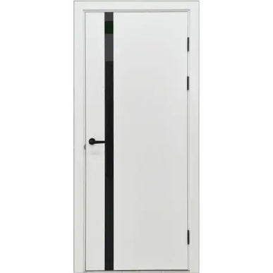 Ușă interior City White Silk Mat – cu sticlă neagră aplicată și toc reglabil, complet echipată Omis