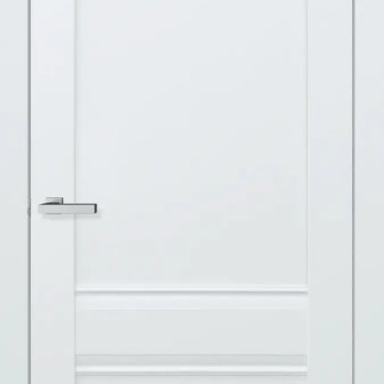 Ușă interior Valencia White Silk Mat – complet echipată, cu toc reglabil și decor vertical alb mat Omis