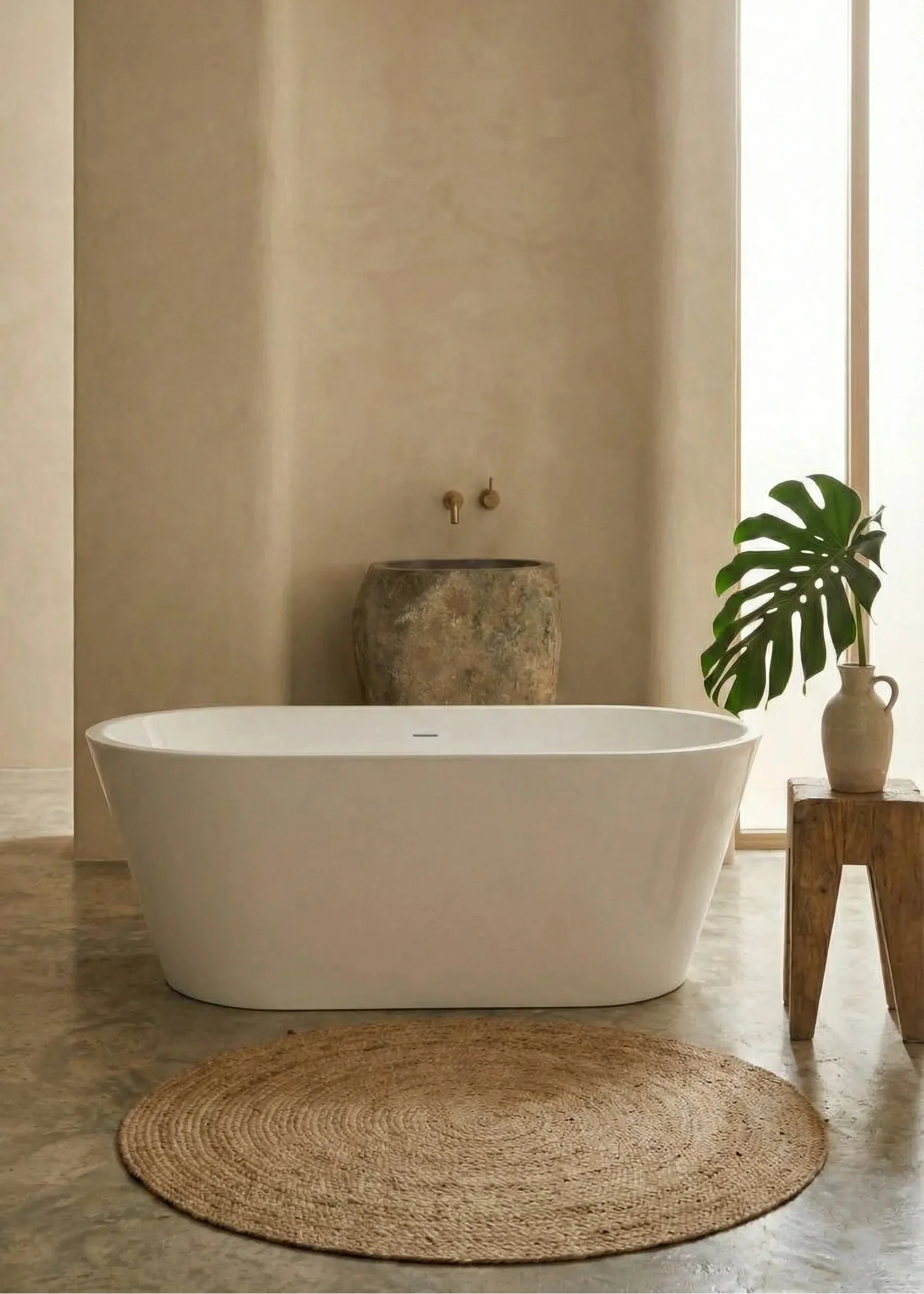 Cadă freestanding din acril într-o baie modernă
