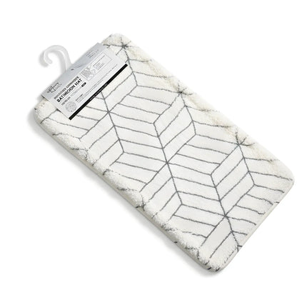 Covoras baie, SANITARY, imitatie casmir, 40x60 cm, alb cu model geometric, Dreptunghiular