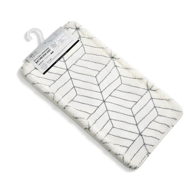 Covoras baie, SANITARY, imitatie casmir, 40x60 cm, alb cu model geometric, Dreptunghiular