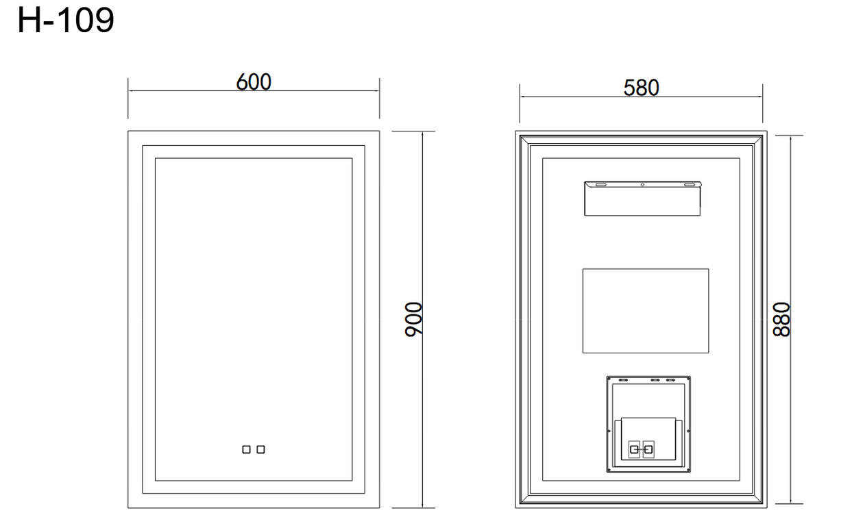 Oglindă baie LED 90x60 cm dreptunghiulară, 3 nuanțe de lumină, anti-aburire și touch control J-109