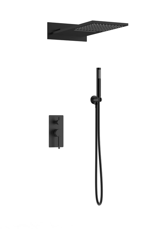 Set duș încastrat 2 funcții – finisaj negru mat, design modern din alamă solidă