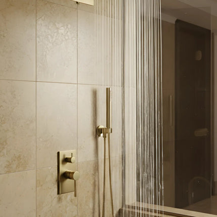Set duș încastrat 2 funcții – finisaj auriu periat, design modern din alamă solidă