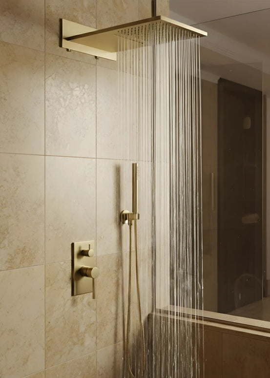 Set duș încastrat 2 funcții – finisaj auriu periat, design modern din alamă solidă