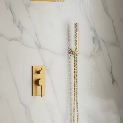 Set duș încastrat 2 funcții – finisaj auriu periat, design modern din alamă solidă