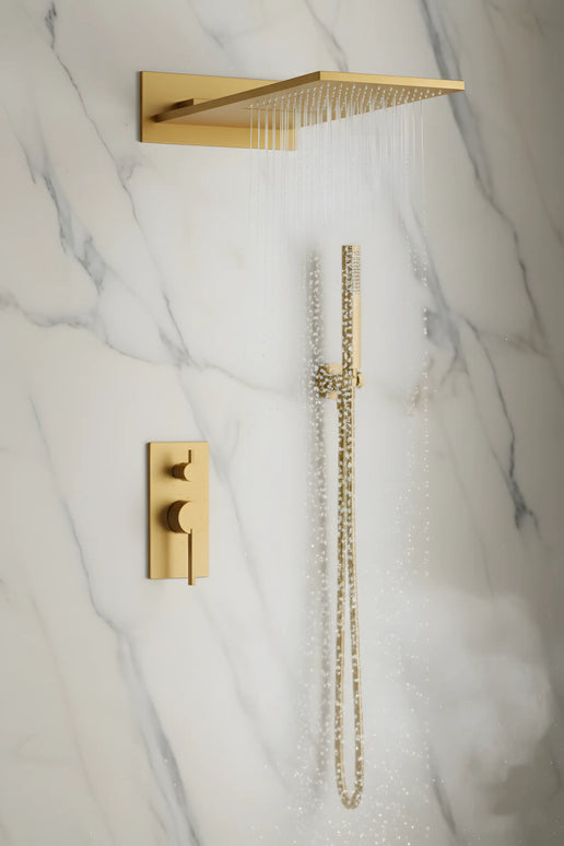 Set duș încastrat 2 funcții – finisaj auriu periat, design modern din alamă solidă