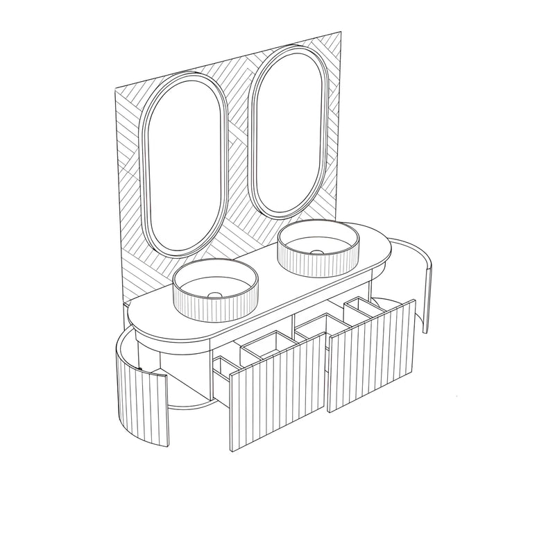 Set Mobilier baie suspendat dublu cu lavoare și oglinzi LED – Design modern, 150 cm