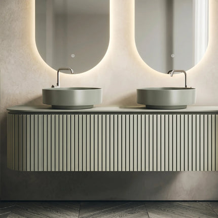 Set mobilier baie dublu suspendat 160 cm cu lavoare și oglinzi LED