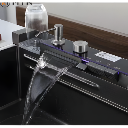 Chiuvetă multifuncțională cu accesorii, HMDF 7546 cu baterie digitală, Gri antracit www.olivy.ro