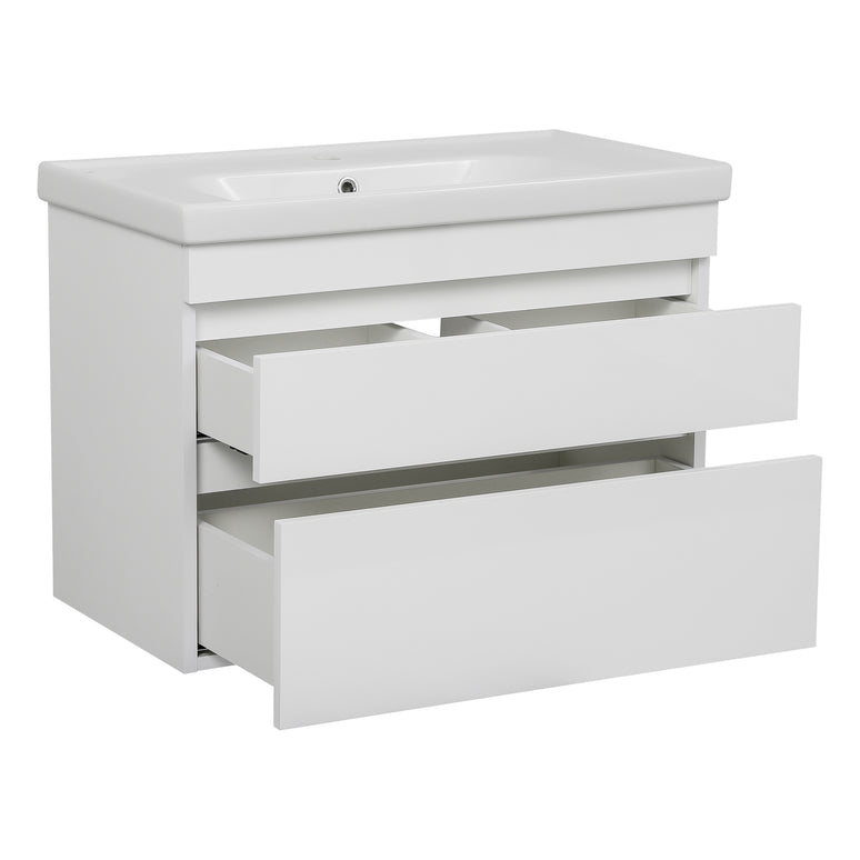 Mobilier de baie suspendat Vintage, Alb lucios