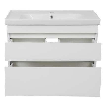 Mobilier de baie suspendat Vintage, Alb lucios