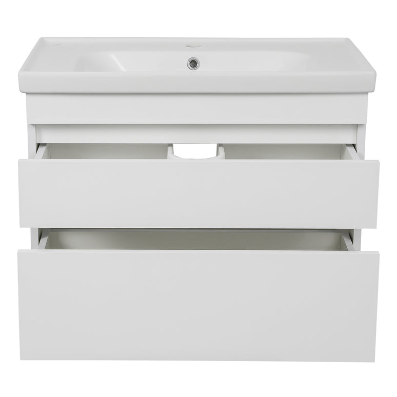 Mobilier de baie suspendat Vintage, Alb lucios