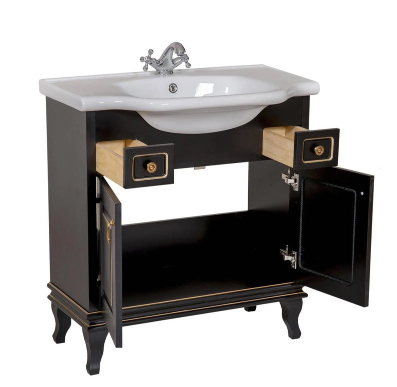 Mobilier de baie pe pardoseală Beatrice negru+auriu Aqua Rodos