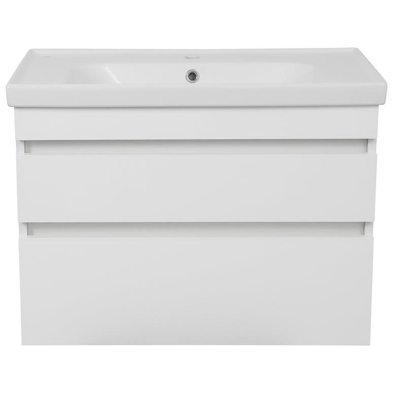 Mobilier de baie suspendat Vintage, Alb lucios