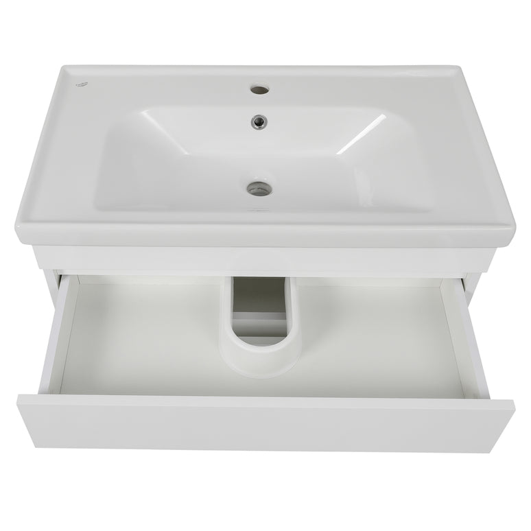 Mobilier de baie suspendat Vintage, Alb lucios