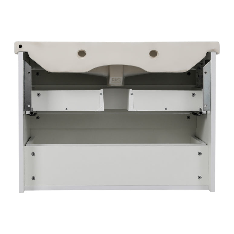 Mobilier de baie suspendat Vintage, Alb lucios