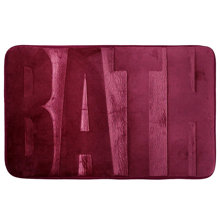 Covoraș baie cu inscripție BATH, antiderapant TRP, 45×75 cm, Burgundy