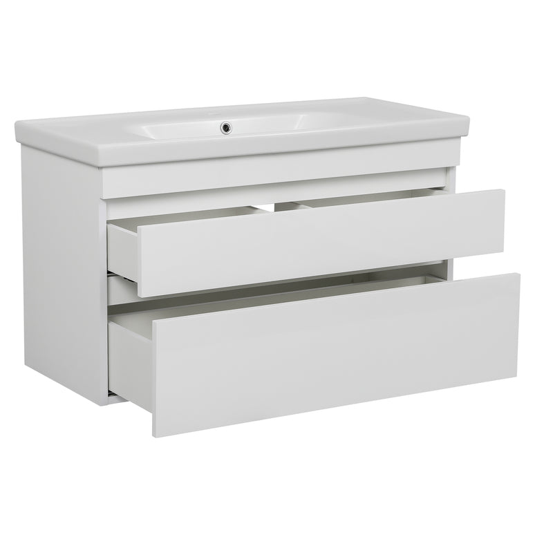 Mobilier de baie suspendat Vintage, Alb lucios