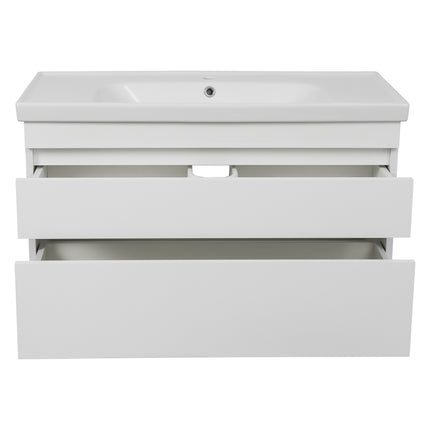 Mobilier de baie suspendat Vintage, Alb lucios