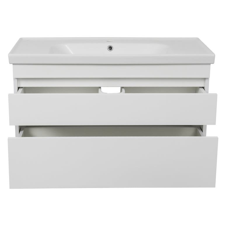 Mobilier de baie suspendat Vintage, Alb lucios