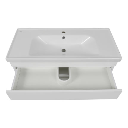 Mobilier de baie suspendat Vintage, Alb lucios