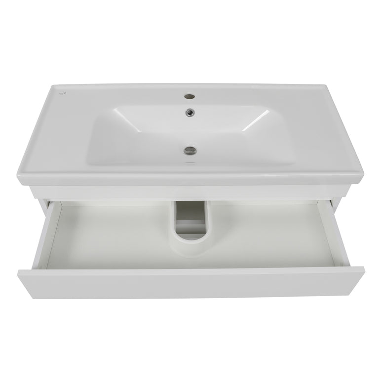Mobilier de baie suspendat Vintage, Alb lucios
