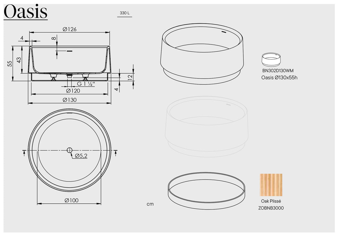 Cadă freestanding din compozit Oasis Alb