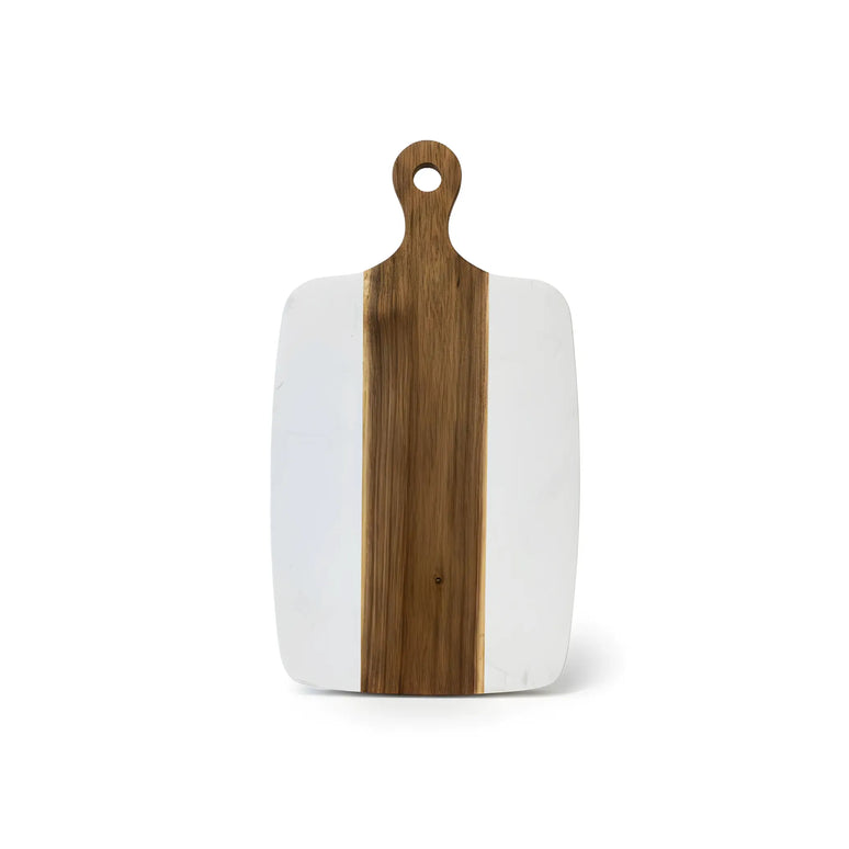 Tocător din lemn de acacia și marmură albă, 35×18 cm, design modern