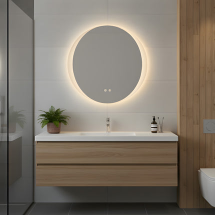 Oglindă baie LED H-2027 rotundă cu 3 nuanțe de lumină și funcție anti-aburire