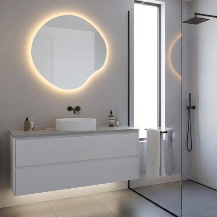 Oglindă baie LED H-3018, forma neregulată, 3 nuanțe de lumină, anti-aburire, touch control