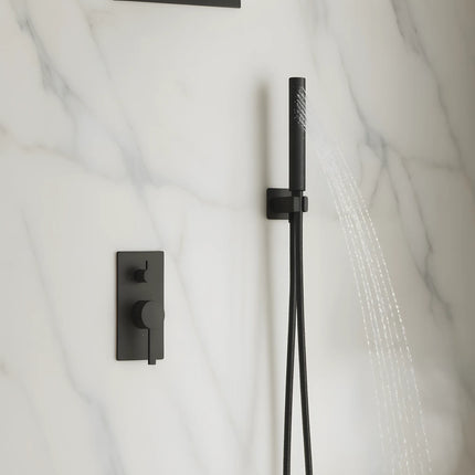 Set duș încastrat 2 funcții – finisaj negru mat, design modern din alamă solidă