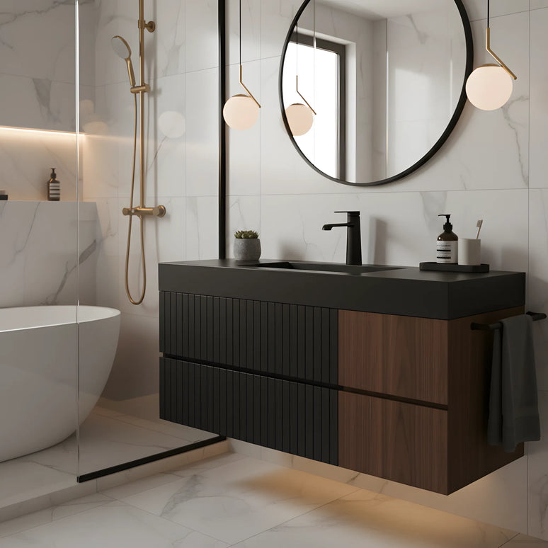 Baterie lavoar negru mat – design modern din alamă solidă