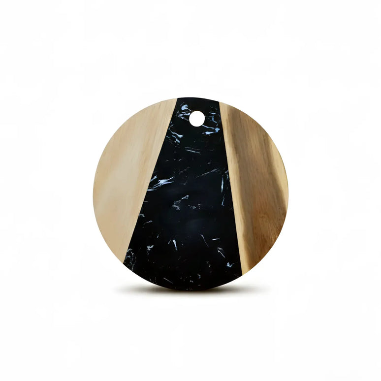 Tocător rotund din lemn de acacia și marmură neagră, Ø25 cm