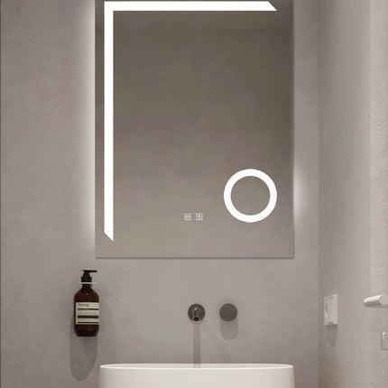 Oglindă LED Baie H-1041B cu Lupă Cosmetică, 3 Nuanțe Lumină, Anti-Aburire și Touch Control